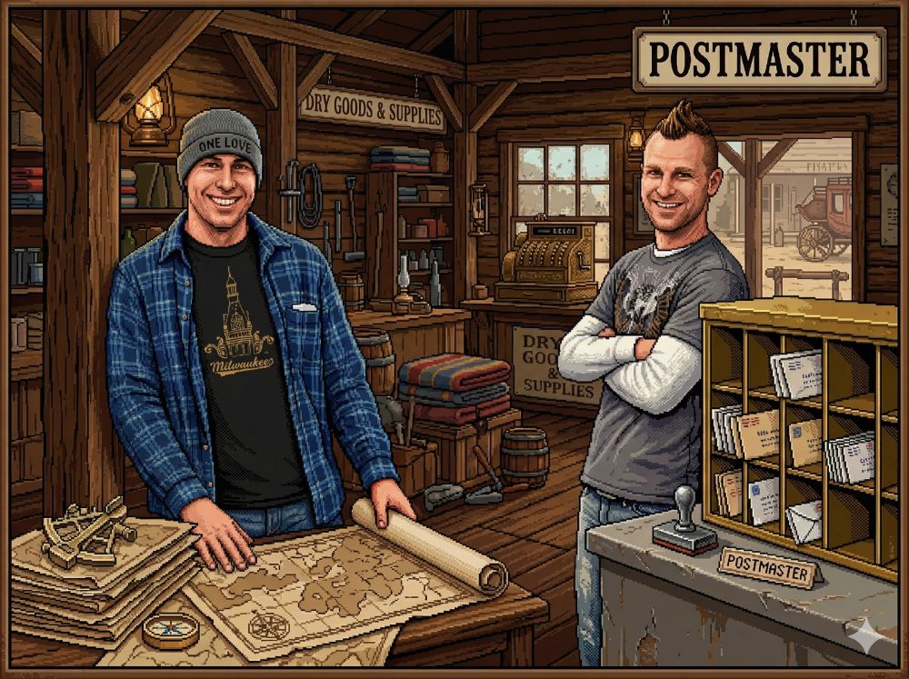Cartographer Nate and Postmaster Jay at the Collector Trading Post